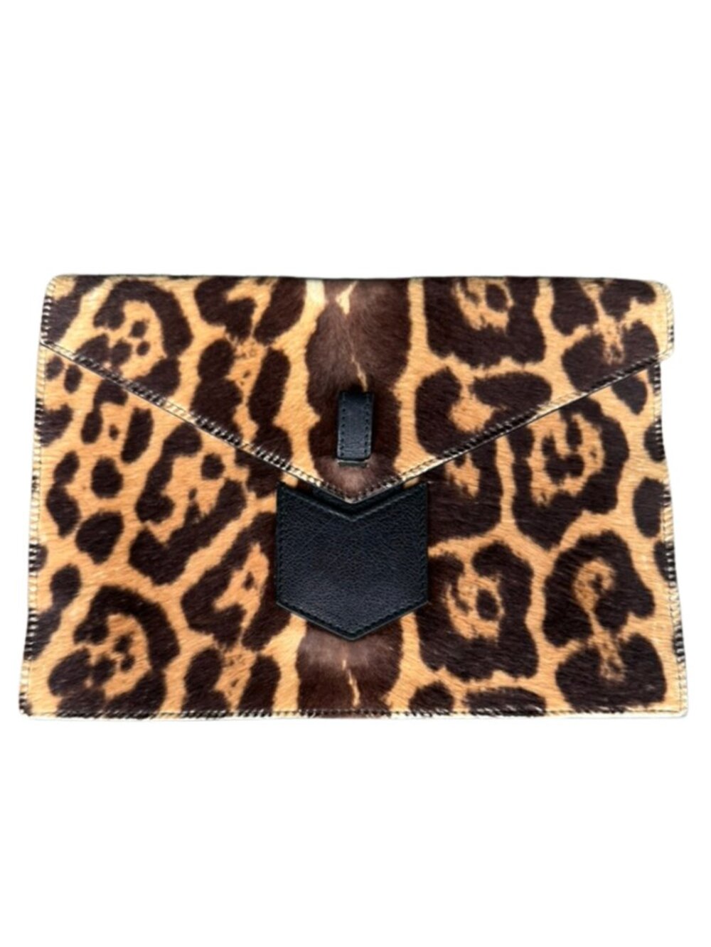 Vintage Yves Saint Laurent Pony Hair Leopard Print Envelope Clutch